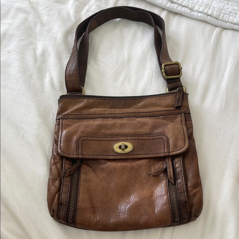 Fossil Brown Leather Crossbody Bag